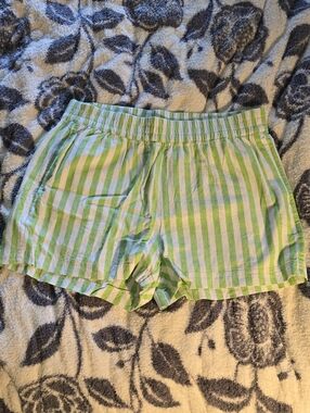 Old Navy Green and White Striped High-Waist Shorts